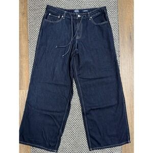 SCOOP Women's Low Slung Wide Leg Jeans Tie Waist Relaxed Fit Dark Wash Size 14